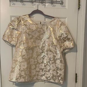 J. Crew Metallic Floral Jacquard Top in Gold and Cream